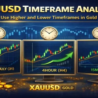 XAUUSD timeframe analysis showing higher and lower timeframe charts for gold trading strategy